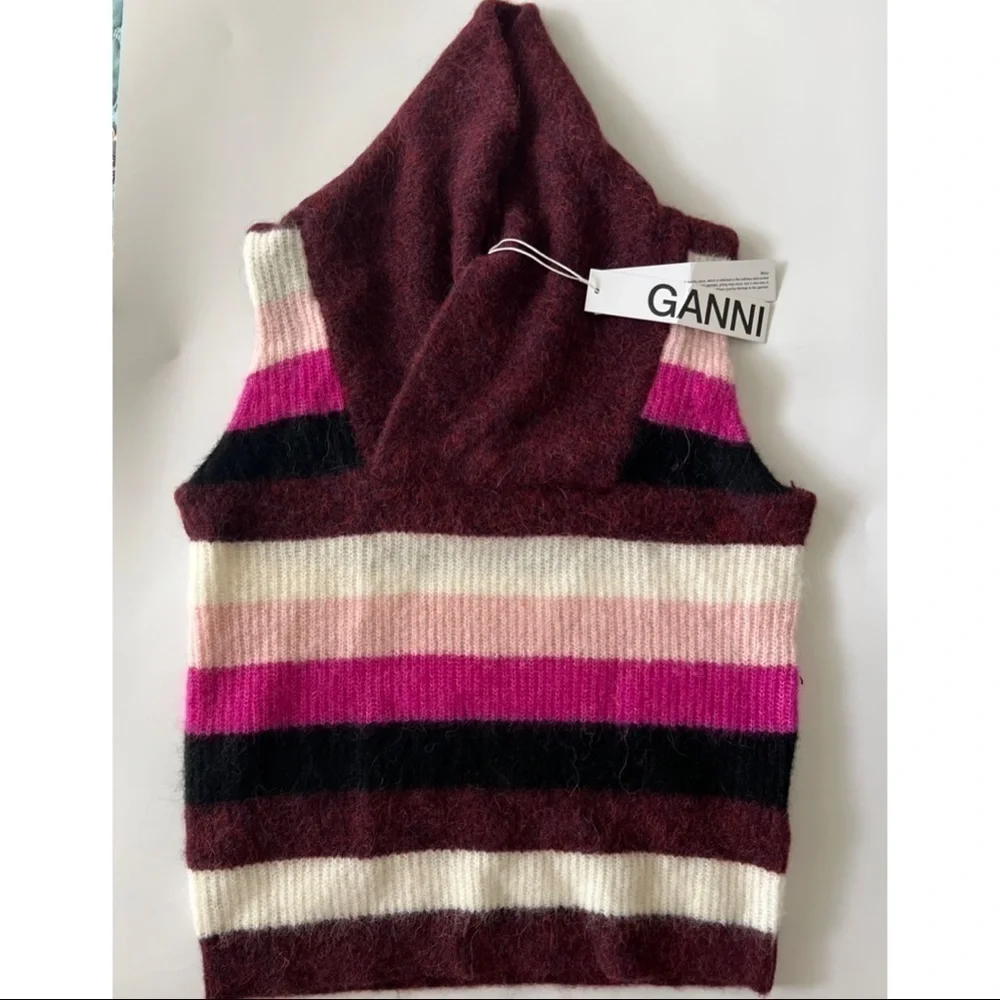 NWT GANNI Striped Colorblock Wool Knit Sweater Top Purple Small - Picture 6 of 6